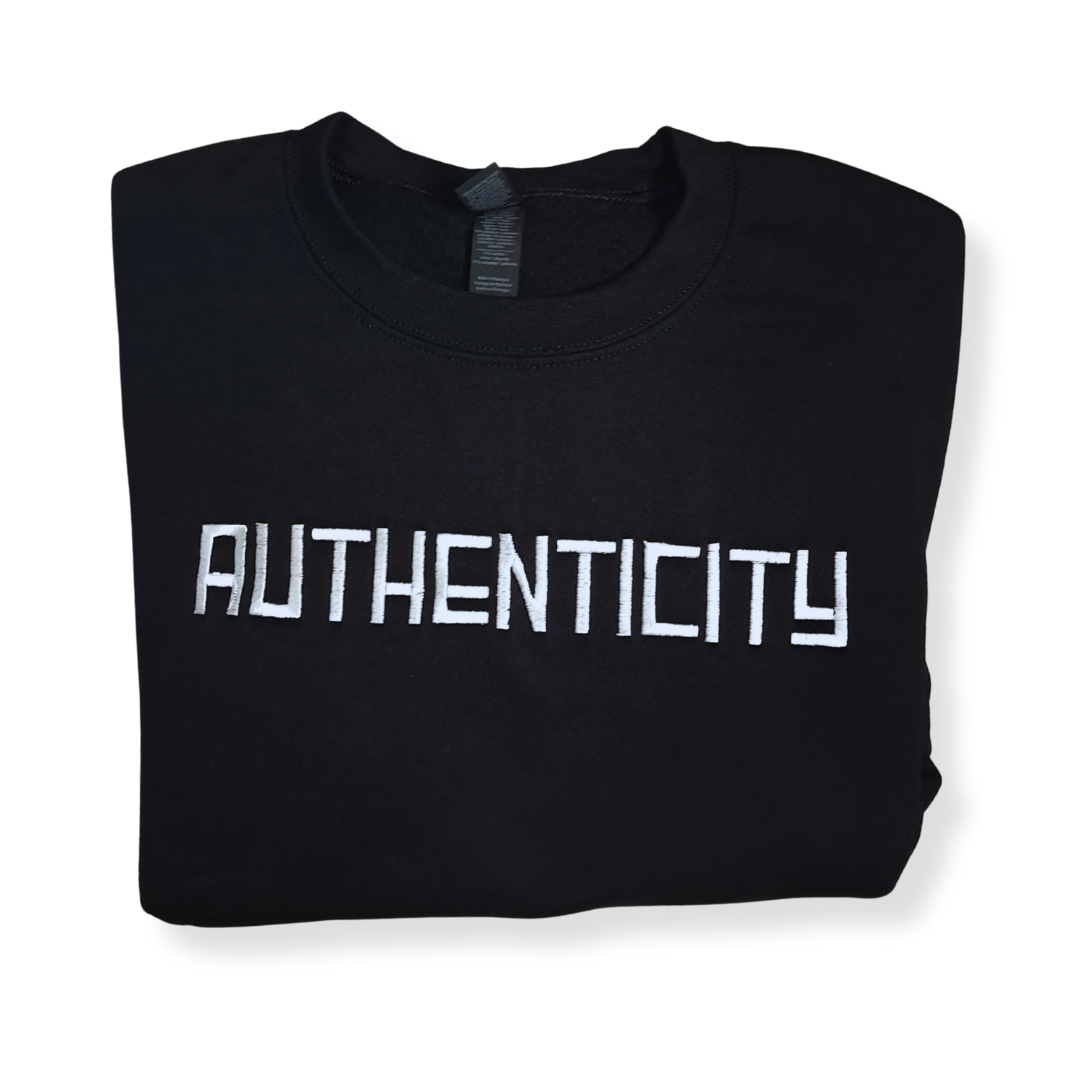 Embroidered "Authenticity" crew neck. (Black)