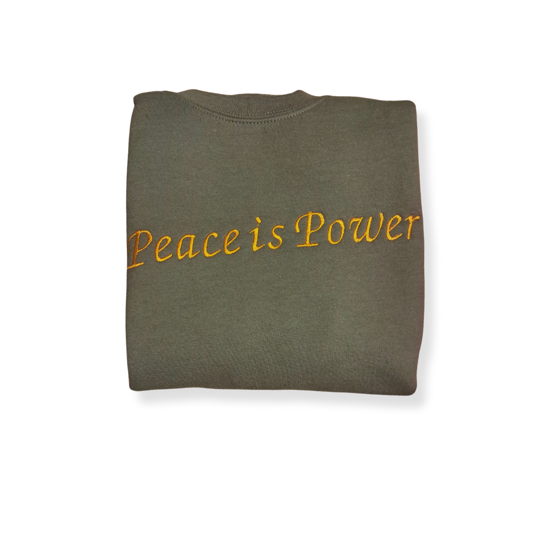 Embroidered "Peace Is Power" Crew Neck (Sage green)