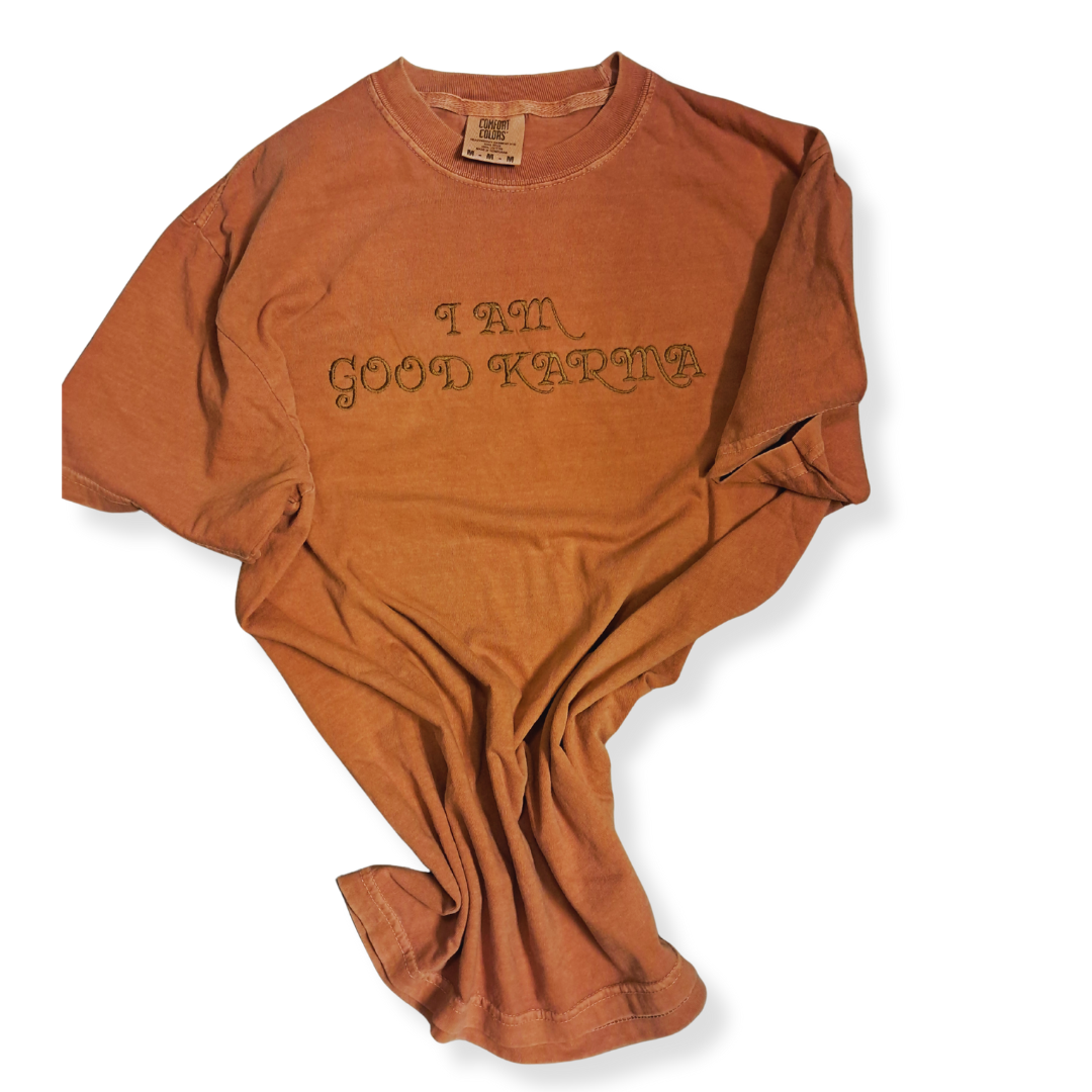 Embroidered "I AM Good Karma" T-shit