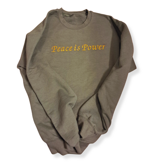 Embroidered "Peace Is Power" Crew Neck (Sage green)