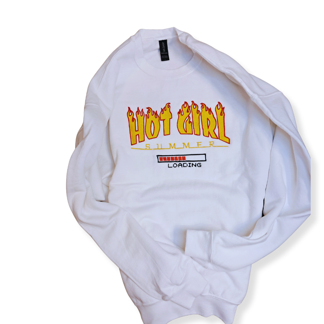 Embroidered "Hot Girl Summer" Crew Neck (White)