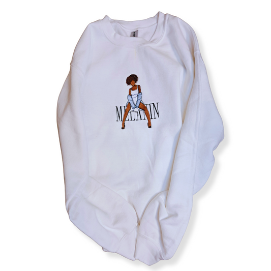 Embroidered "Melanin" Crew Neck (White)